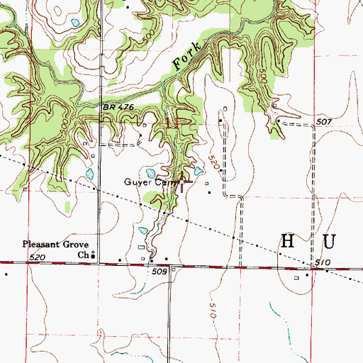Topographic Map of Guyer Cemetery, IL