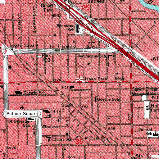 Topographic Map of Haas Park, IL