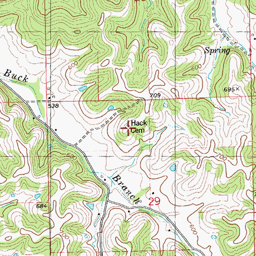 Topographic Map of Hack Cemetery, IL