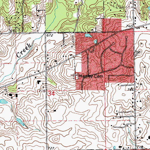Topographic Map of Hadley Cemetery, IL