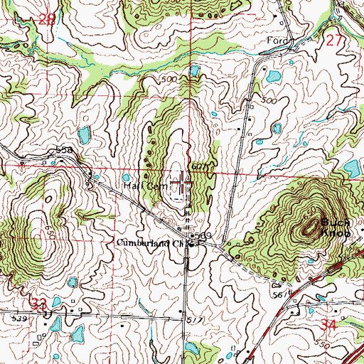 Topographic Map of Hall Cemetery, IL