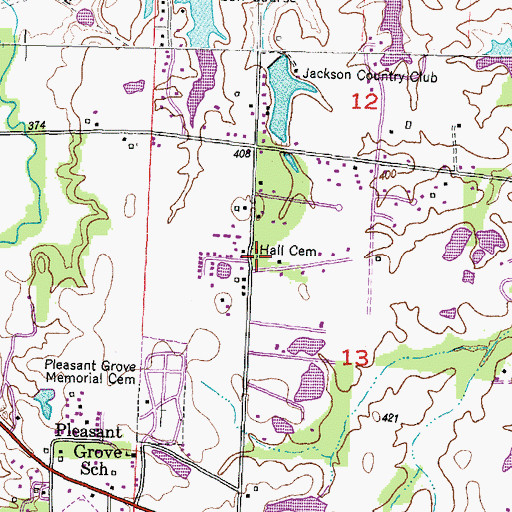 Topographic Map of Hall Cemetery, IL