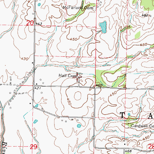 Topographic Map of Hall Town Cemetery, IL