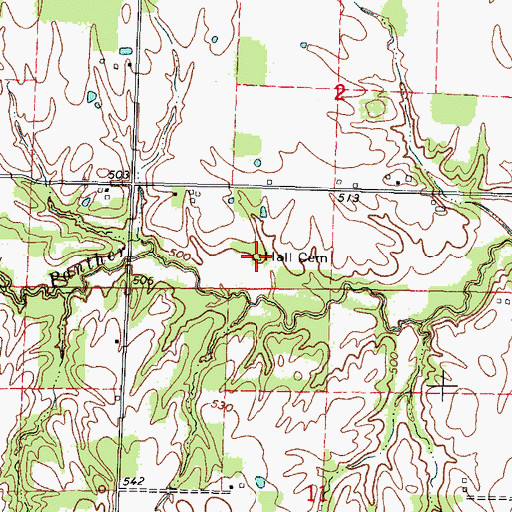 Topographic Map of Hall Cemetery, IL