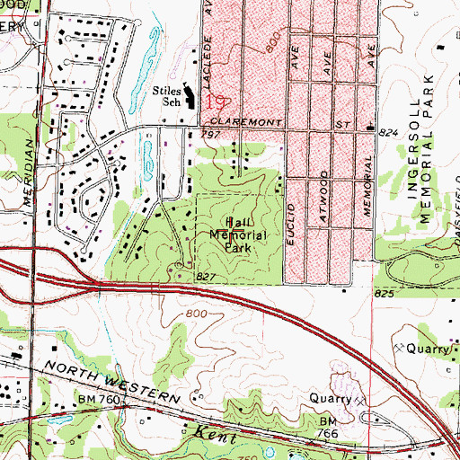 Topographic Map of Hall Memorial Park, IL