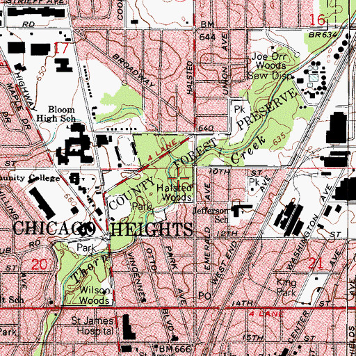 Topographic Map of Halsted Woods, IL