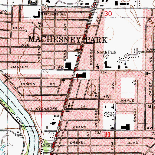 Topographic Map of Hamilton Middle School, IL