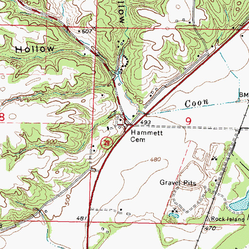 Topographic Map of Hammett Cemetery, IL