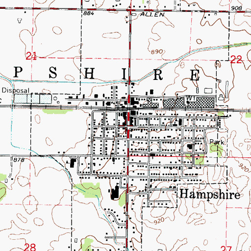 Topographic Map of Hampshire, IL