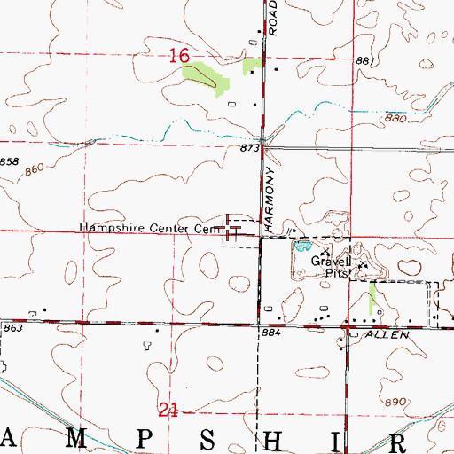 Topographic Map of Hampshire Center Cemetery, IL