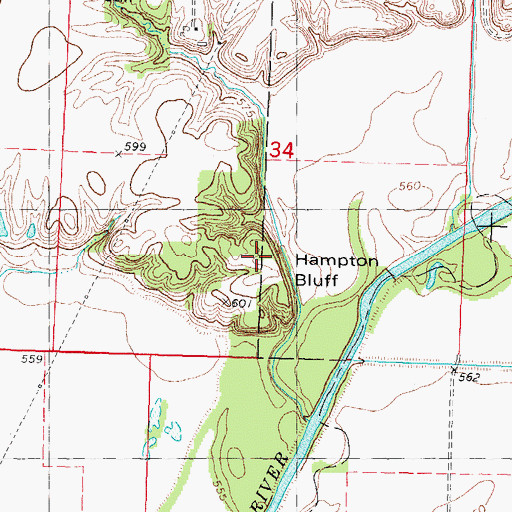 Topographic Map of Hampton Bluff, IL