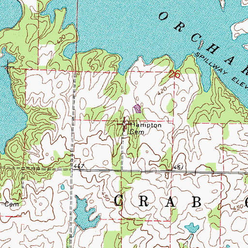 Topographic Map of Hampton Cemetery, IL