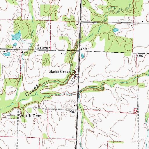 Topographic Map of Hams Grove Church, IL