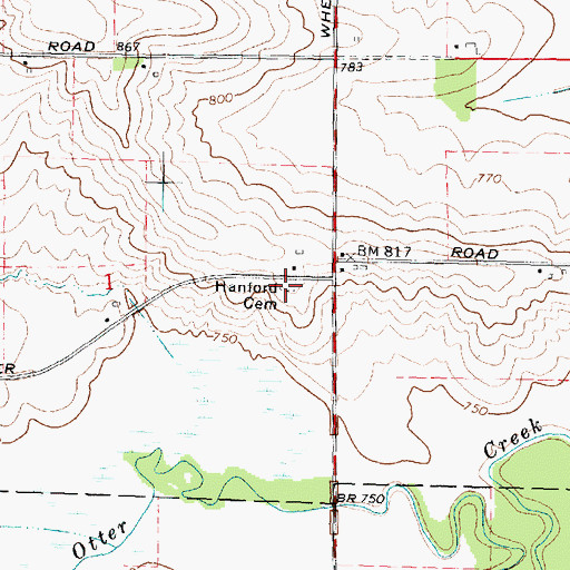 Topographic Map of Hanford Cemetery, IL
