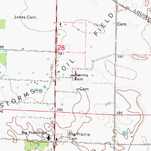 Topographic Map of Hanna Cemetery, IL