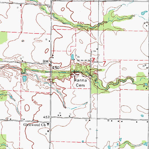 Topographic Map of Hanna Cemetery, IL
