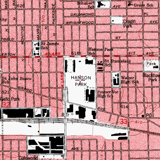 Topographic Map of Hanson Park, IL