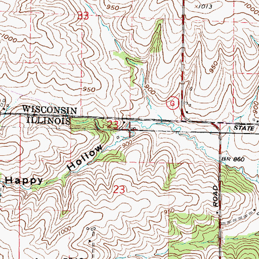 Topographic Map of Happy Hollow, IL