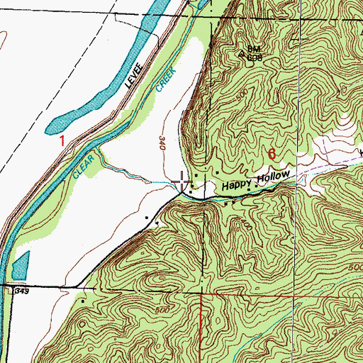 Topographic Map of Happy Hollow, IL