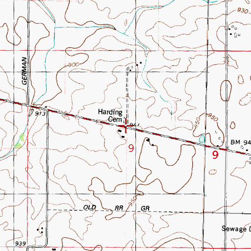 Topographic Map of Harding Cemetery, IL