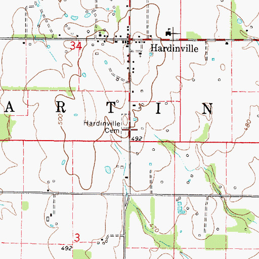 Topographic Map of Hardinville Cemetery, IL