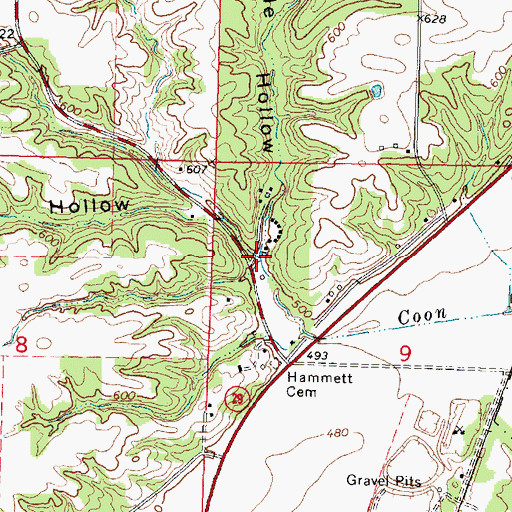 Topographic Map of Hardscrabble Hollow, IL