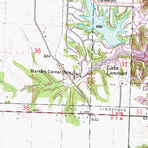 Topographic Map of Harker's Corner Cemetery, IL