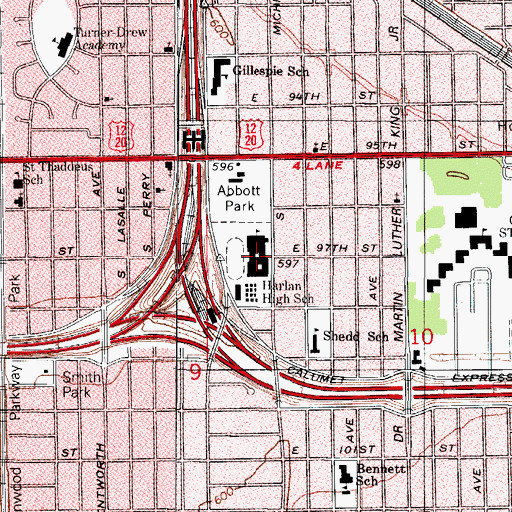 Topographic Map of Harlan Community Academy High School, IL