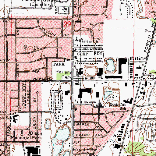 Topographic Map of Harlem Cemetery, IL