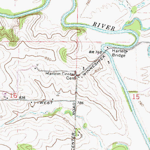 Topographic Map of Harlem Center Cemetery, IL
