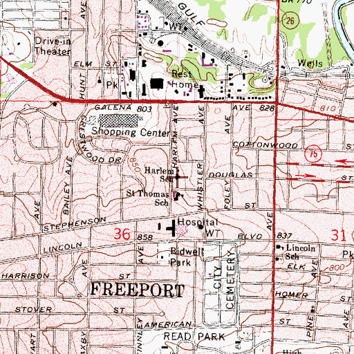 Topographic Map of Harlem School, IL