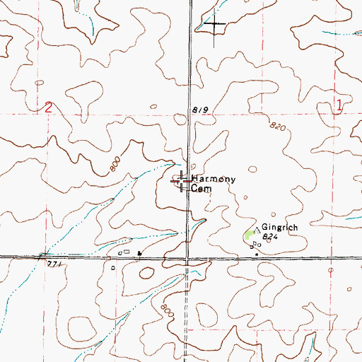 Topographic Map of Harmony Cemetery, IL