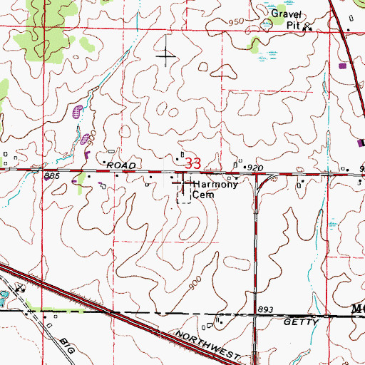Topographic Map of Harmony Cemetery, IL