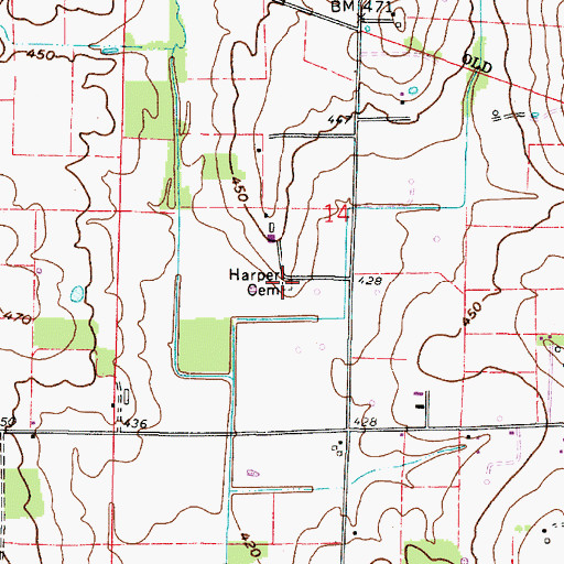 Topographic Map of Harper Cemetery, IL