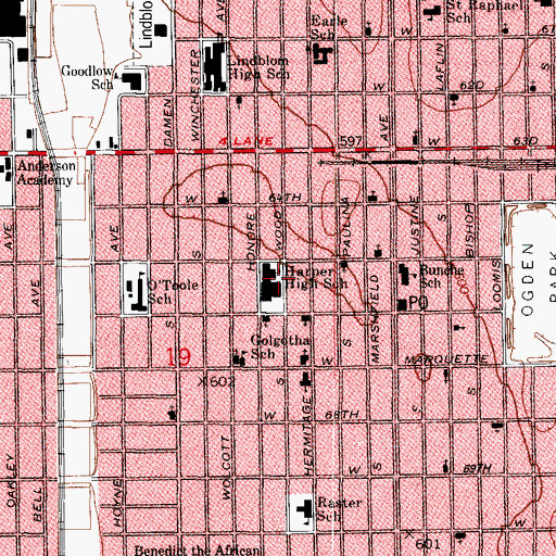 Topographic Map of Harper High School, IL