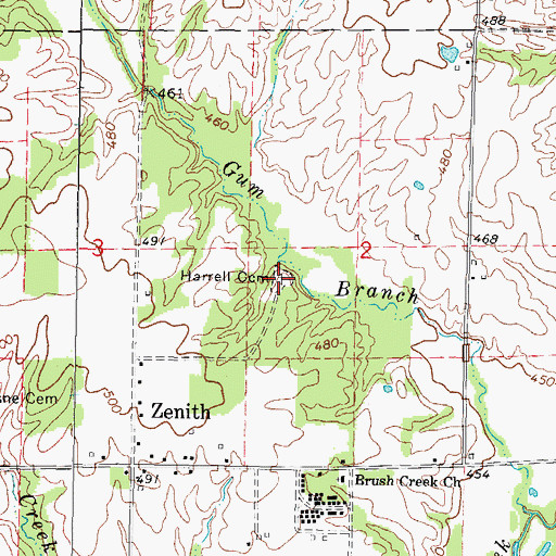 Topographic Map of Harrell Cemetery, IL