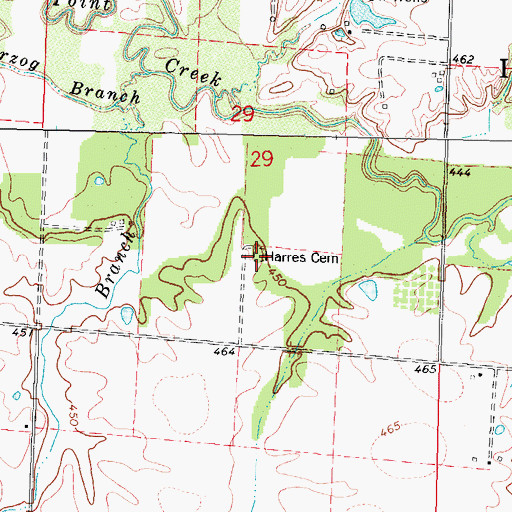 Topographic Map of Harres Cemetery, IL