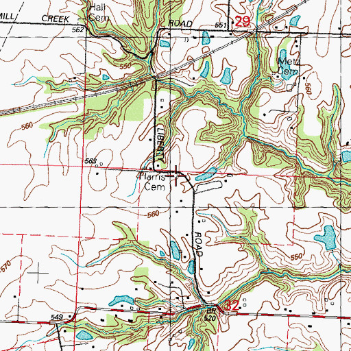Topographic Map of Harris Cemetery, IL