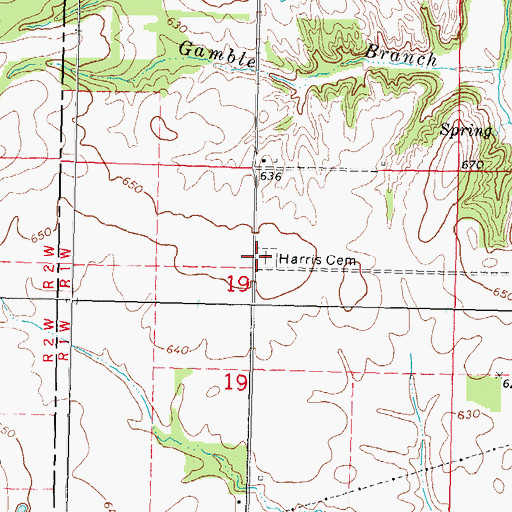 Topographic Map of Harris Cemetery, IL