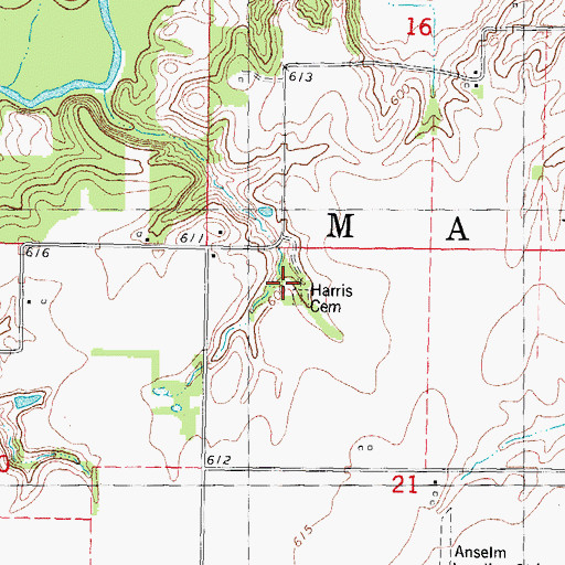 Topographic Map of Harris Number 2 Cemetery, IL