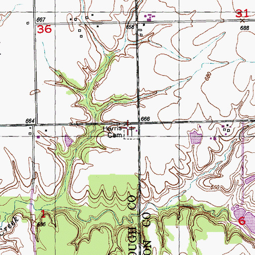Topographic Map of Harris Cemetery, IL