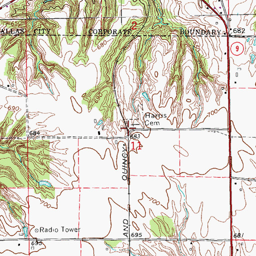 Topographic Map of Harris Cemetery, IL