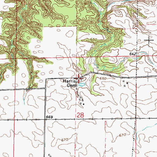 Topographic Map of Harris Cemetery, IL