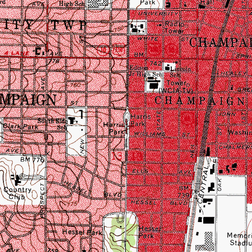 Topographic Map of Harris Park, IL