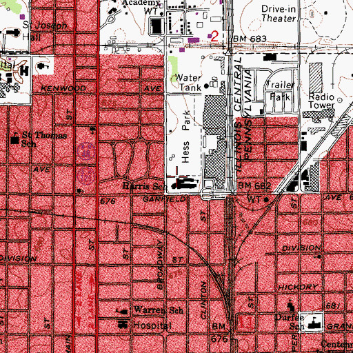 Topographic Map of William Harris Elementary School, IL