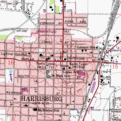 Topographic Map of Harrisburg, IL