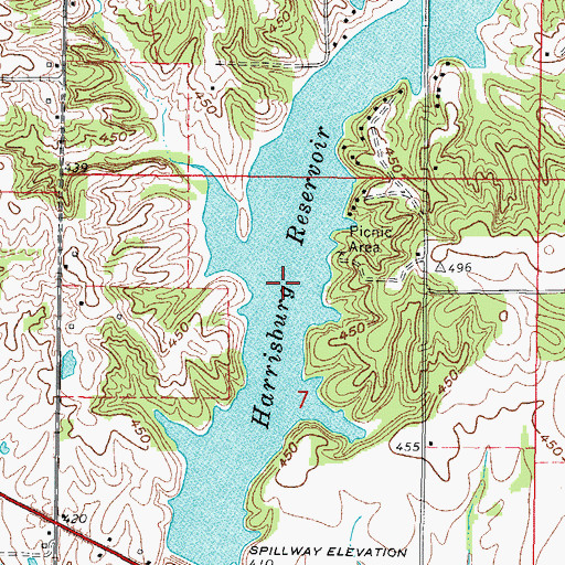 Topographic Map of Harrisburg Reservoir, IL