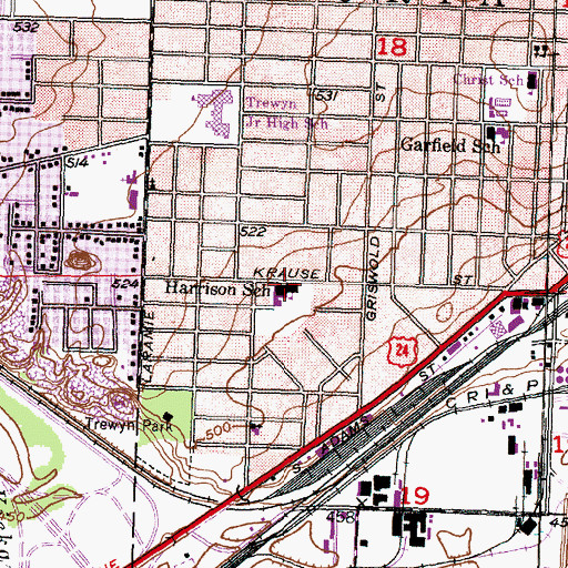 Topographic Map of Harrison Primary School, IL