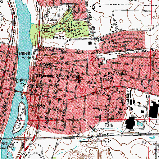 Topographic Map of Harrison Street Elementary School, IL