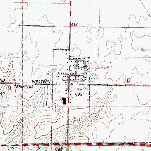 Topographic Map of Harristown, IL